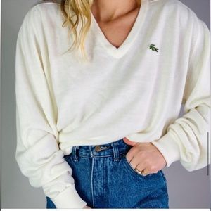 Izod Cream V-Neck Sweater for Women